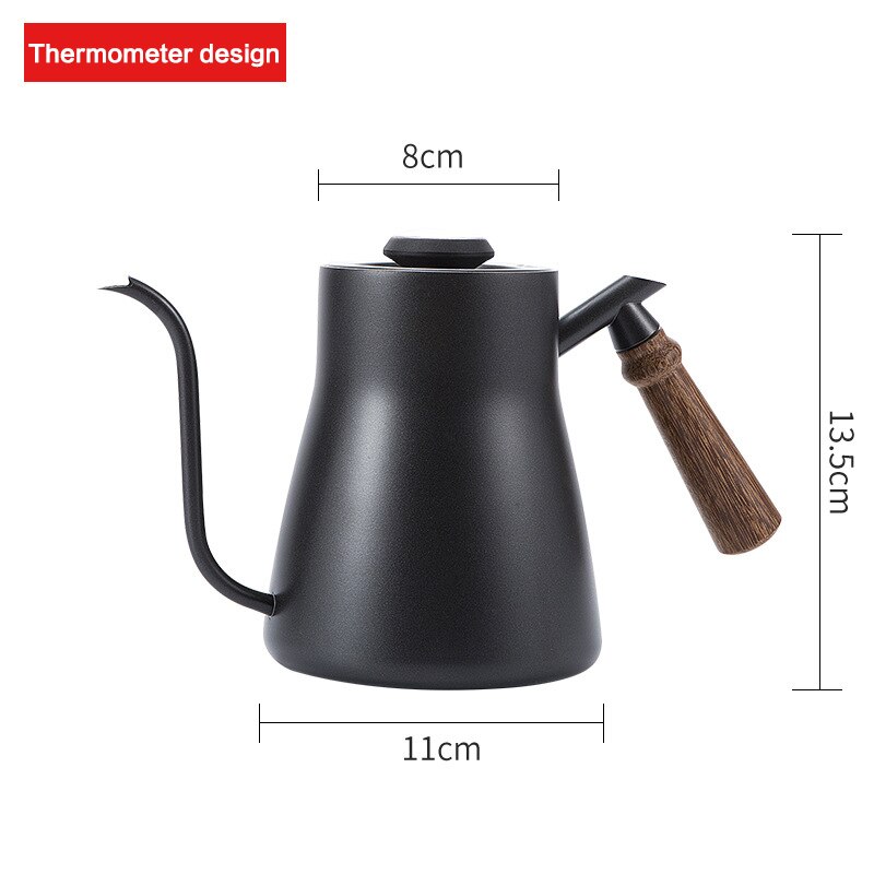 Drip Ketel 850Ml Koffie Pot Roestvrij Staal Non-stick Coating Koffie Drip Ketel Met Creatieve Thermometer Met Houten handvat: With Thermometer