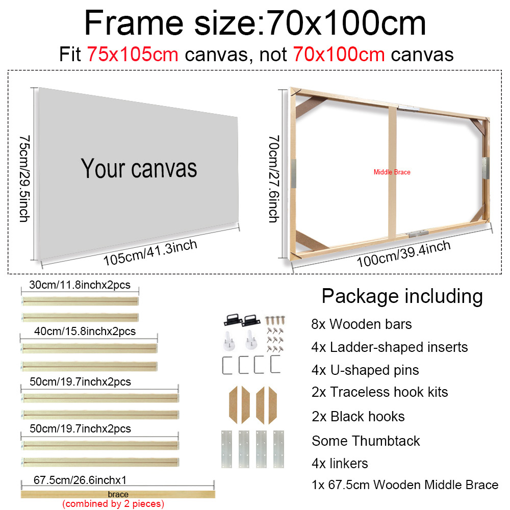 30x40 40x60 50x70cm Canvas Frame Wooden Frames Wooden Photo Oil Painting Canvas Diamond Painting Frames Canvas Wood Wall Frame: Clear