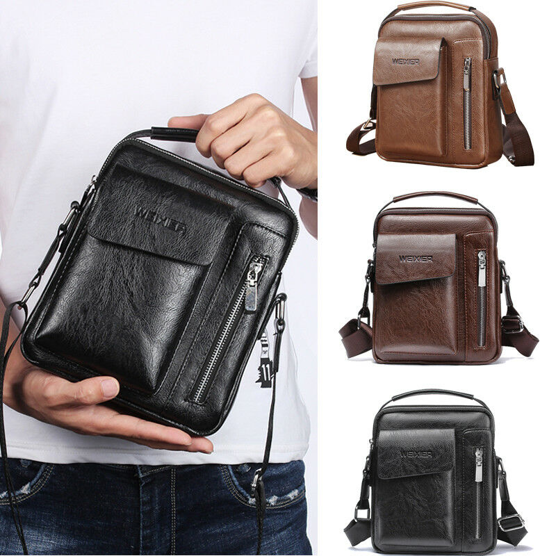 Mens Business Casual Shoulder Cross Body Messenger PU Leather Handbag Travel Bag