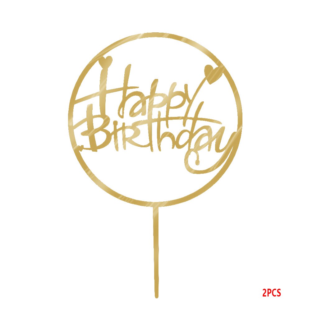 Round Happy Birthday Cake Topper Acrylic Gold Twinkle DIY Glitter Cupcake Cake Smash Candle Party Handmade Stick