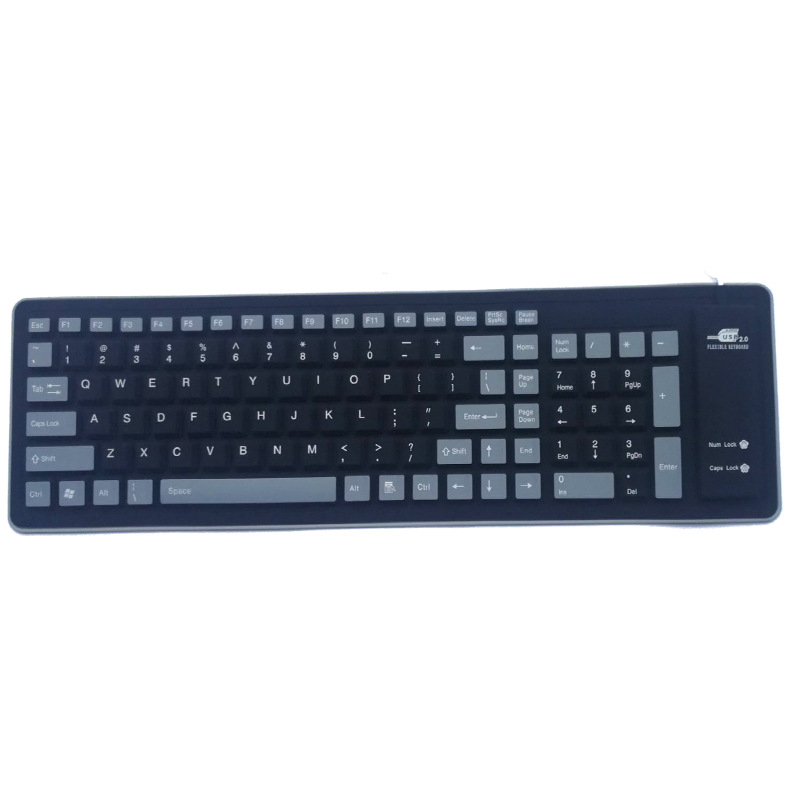 soft and durable, comfortable touch Foldable Keyboard Waterproof USB Wired Keyboard 103 Keys Silicone Soft Keyboard: Black