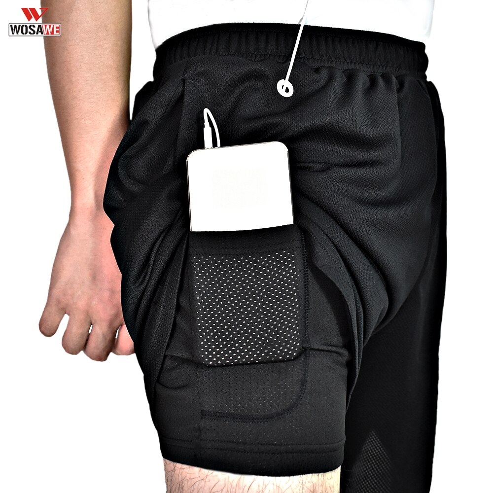 Wosawe sommersykkelshorts herre 2 i 1 med gelpolstret dobbeltdekk hurtigtørkende mtb-shorts løs passform sykkel støtsikker shorts