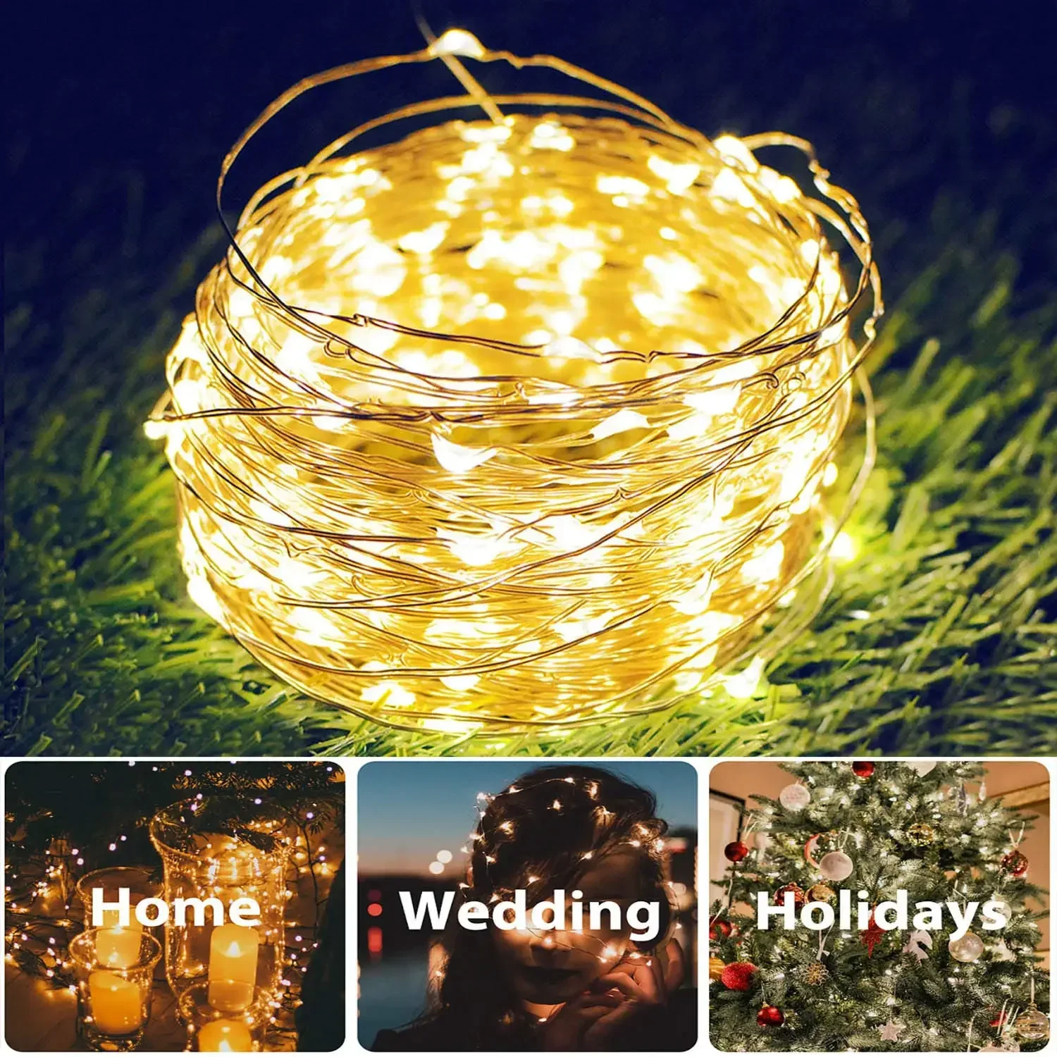 5 ~ 100m extra långa solcellsljusslingor utomhus 1000 led vattentät koppartråd 8 lägen ljusslingor för träd trädgård jul bröllop