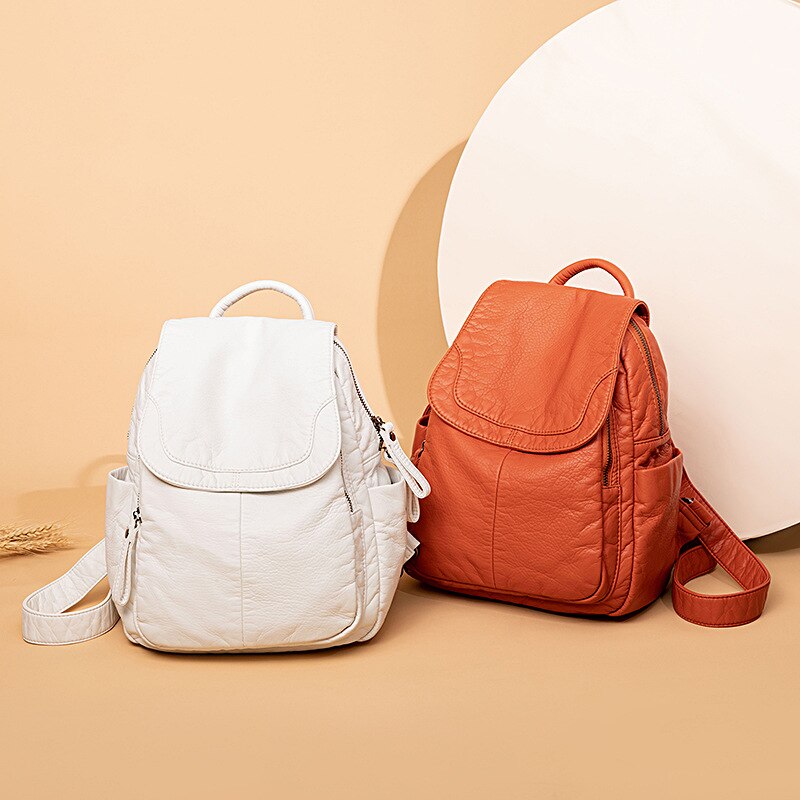Mochila De cuero suave lavable para mujer, mochila informal de de gran capacidad adecuada para viajes al aire libre, bolso escolar universitario, novedad de Verano de