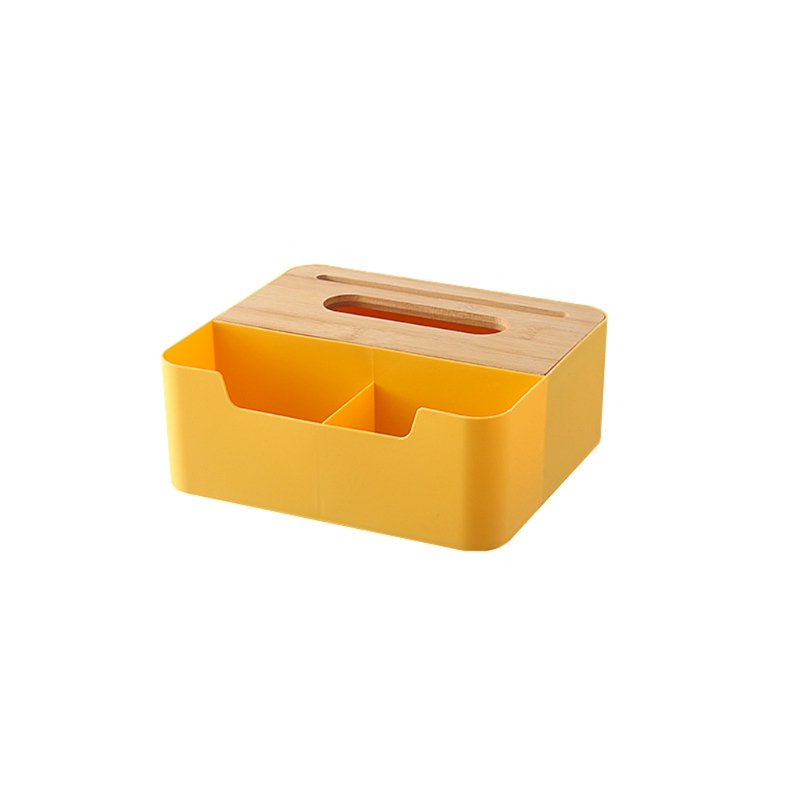 Plastic Tissue Box Bamboo Cover Napkin Paper Dispenser Organizer Cosmetic Storage Remote Control Container for Office