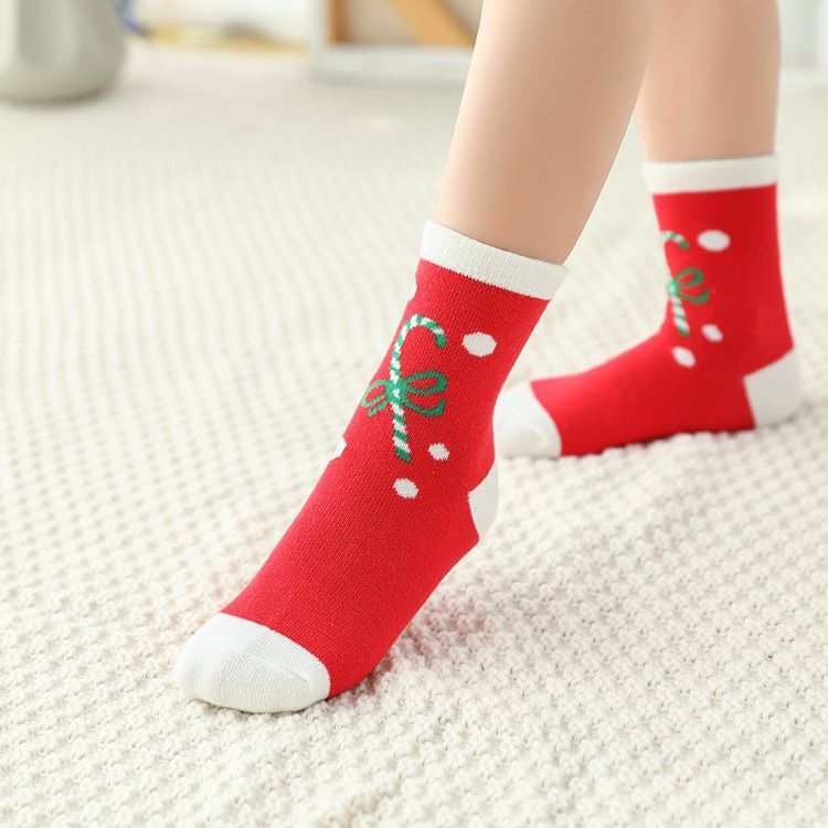 Calcetines de algodón para niños y niñas, calcetín de algodón con de oso de Papá Noel y copo de nieve, de Navidad, 2 pares