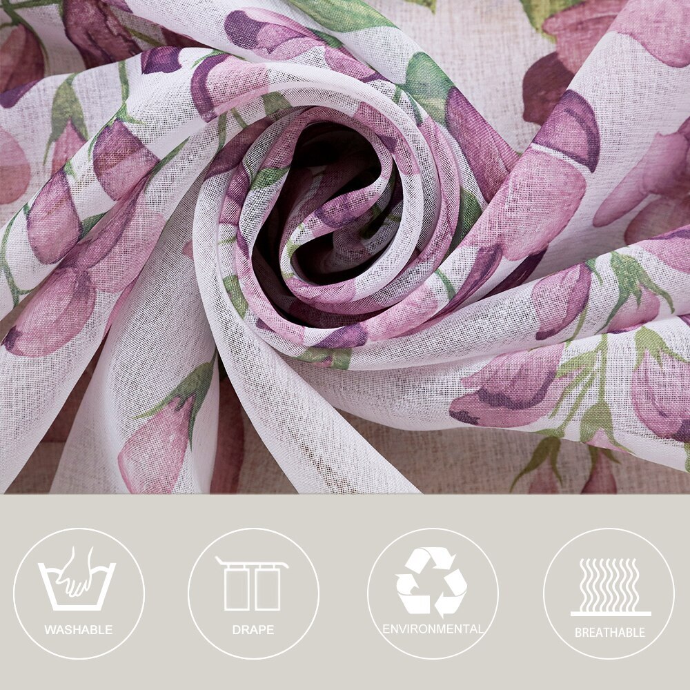 Tulle Curtain Printed Modern Flower Separated Tulle Living Room Bedroom Kitchen Draped Panel Transparent Home