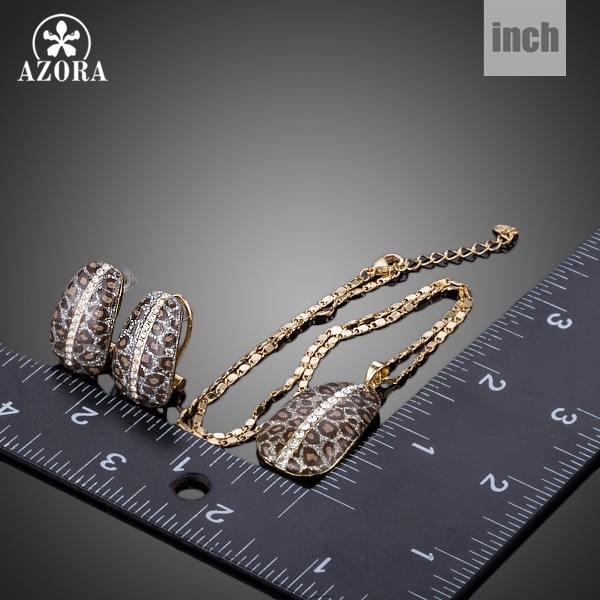 AZORA Gold Farbe Leopard Mit Stellux Österreichischen Kristall Clip Ohrringe und Anhänger Halskette Schmuck Sets TG0204