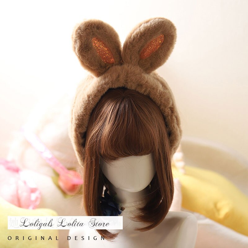 Sweet Winter Ear Muffs with Bunny Ear: Donker Kaki