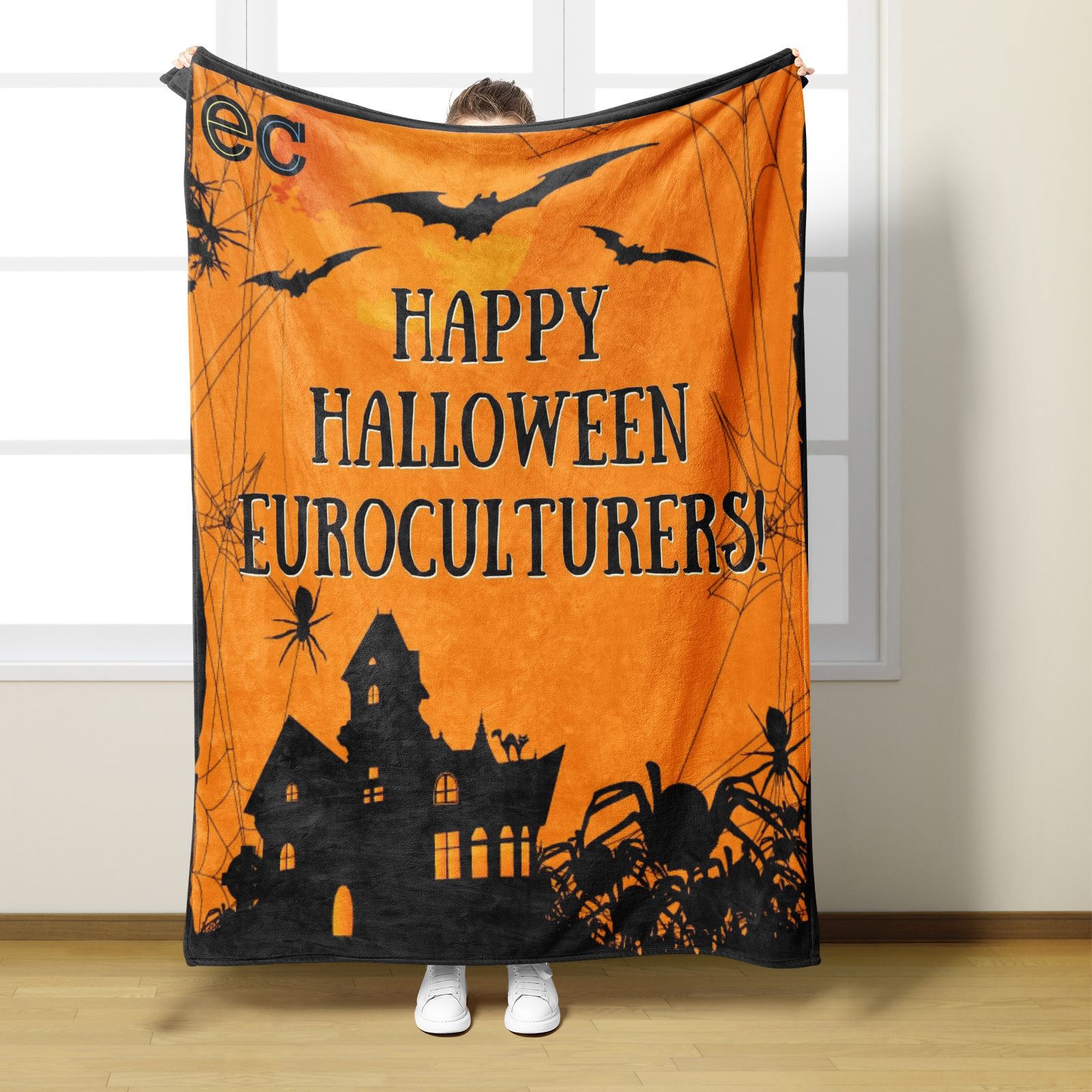 Orangefarbene Halloween-Flanelldecke für Höhle Winter, warm, weich, Karikatur-Kürbis, Digital bedruckt, Überwurfdecken für Sofa, Bettdecke: Königin / Grün