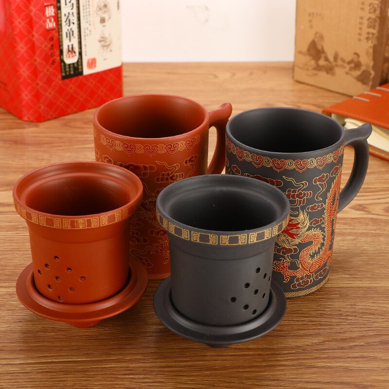 Wasser Tasse Drachen aufbringen Tee Zubehör Lila Sand Getränk Kung Fu Tee Schwarz/verrotten 400ML China Keramik Tee schüssel Becher Tasse