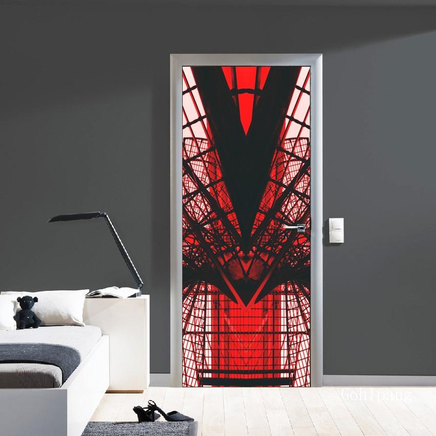 Abstract Style 3D Geometric Door Sticker DIY Renovation Mural Waterproof Print Picture Home Decor Renovation Poster PVC Sticker: Door LXR579203 / 77x200cm