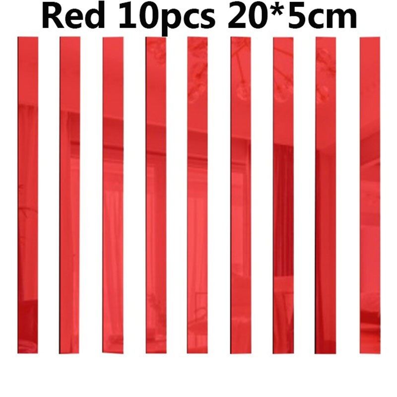 10pcs Long Rectangle Acrylic Mirror Wall Stickers Self Adhesive Removable Decals Living Room TV Back DIY Art Wall Decor: Red
