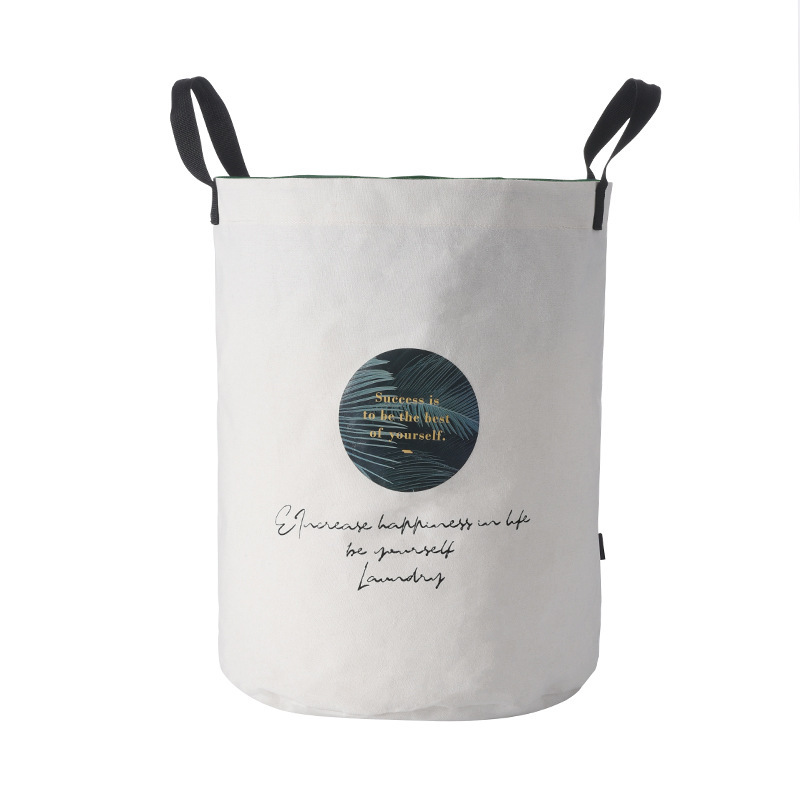 Household Canvas Foldable Dirty Clothes Basket Large Capacity Portable Laundry Storage Bags with Drawstring Mesh Dustproof Cover: Round C-02