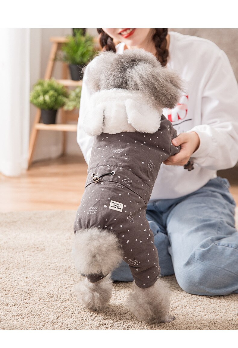 Autumn and Winter Dog Clothes with Small Rabbit Ears Cartoon Small Dog Clothes Outwear Thick Warm Four-legged Cotton Coat: Gray / S