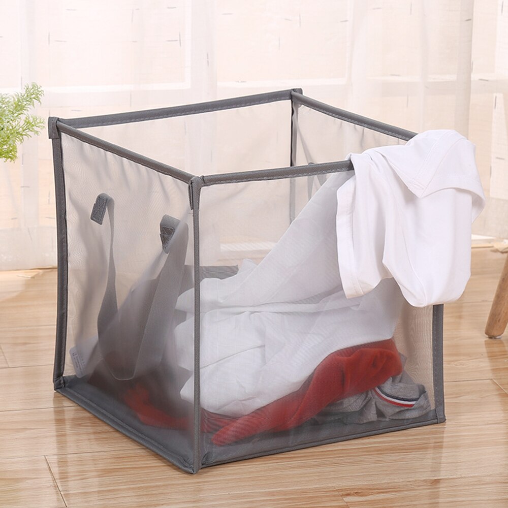1/2layers Portable Square Mesh Basket Dirty Clothes Toys Storage Bin With Handles Home Organizer Sundries Storage Bucket