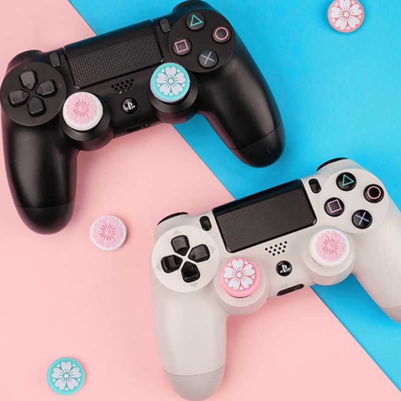 Cubierta de Joystick de 4 Uds de flores de cerezo para pulgar tapas de silicona para interruptor de tendo accesorios de cubierta protectora de mango ligero