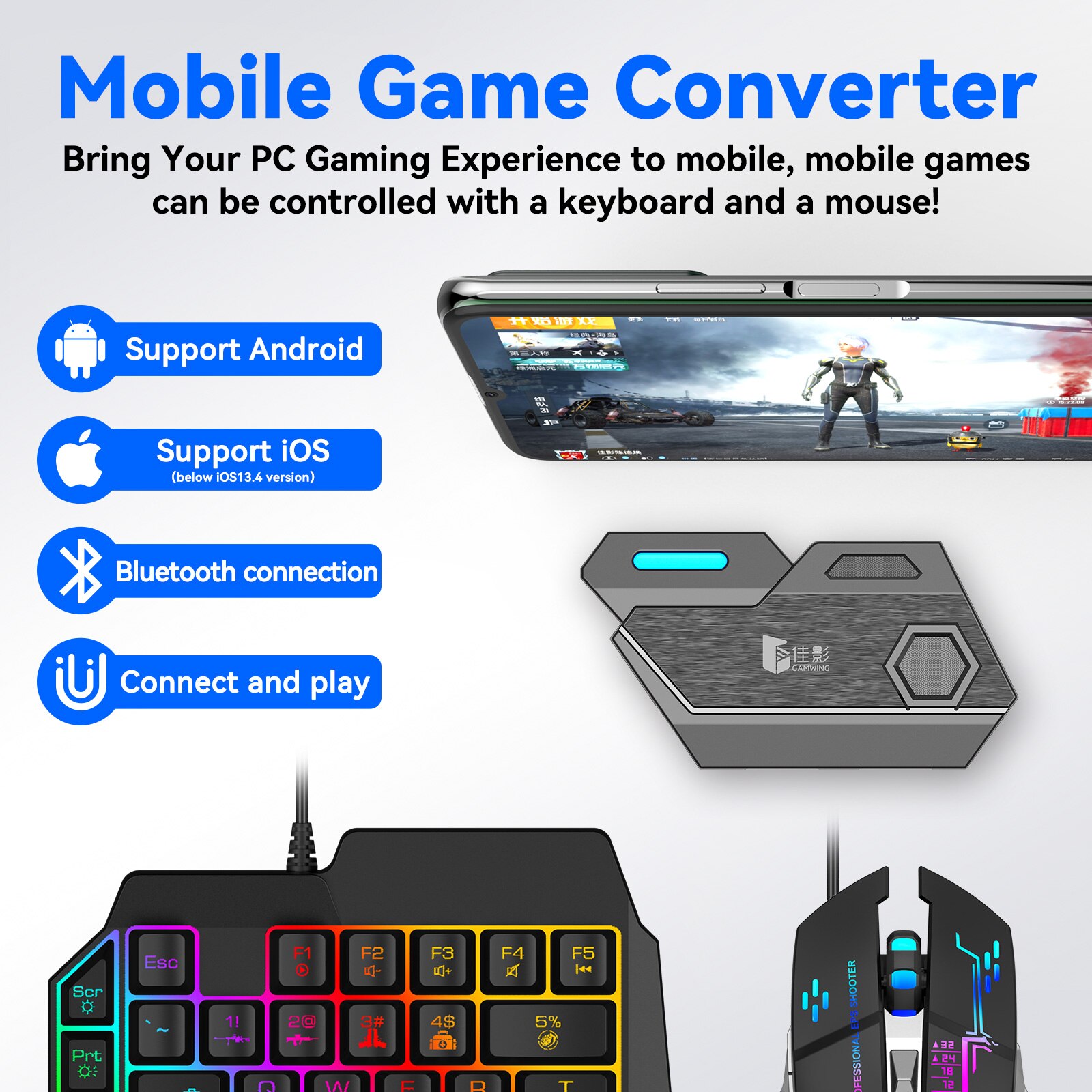 Mobiele Game Toetsenbord En Muis Converter Voor Android En Ios (Hieronder IOS13.3) Telefoon Bluetooth Verbinding, spray Control Functie,