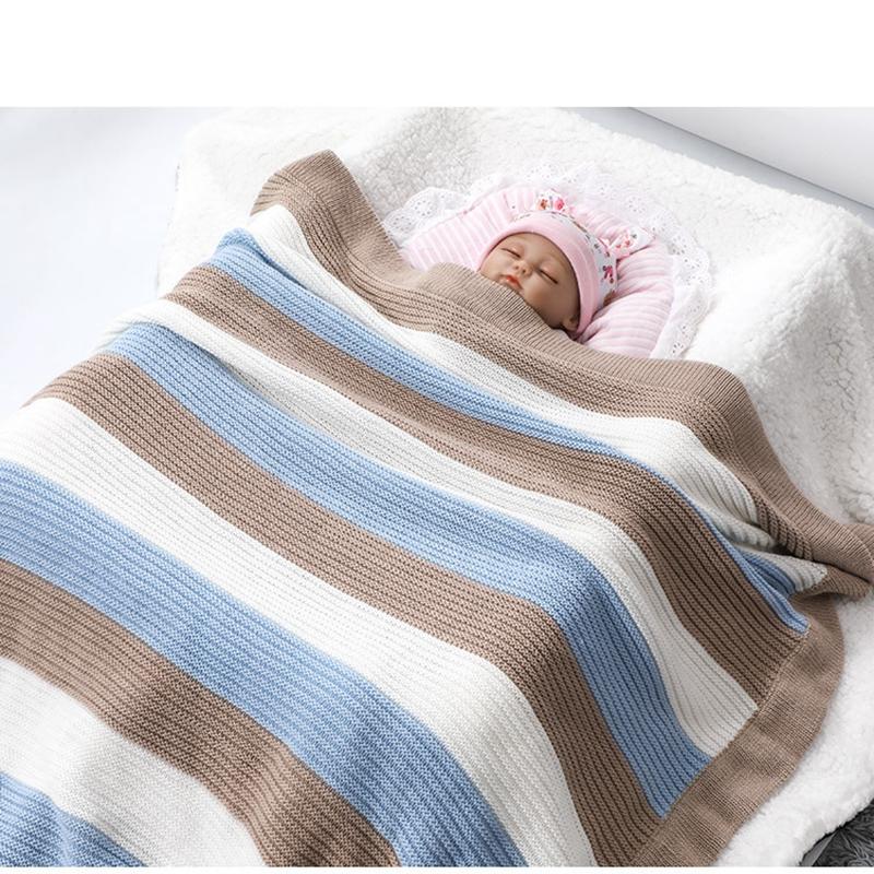 Manta para bebé Qomfortable y sábana de cama a rayas suaves, 70x90cm, 27,56in x 35,4 pulgadas, Kit de manta de algodón para cochecito de bebé recién nacido