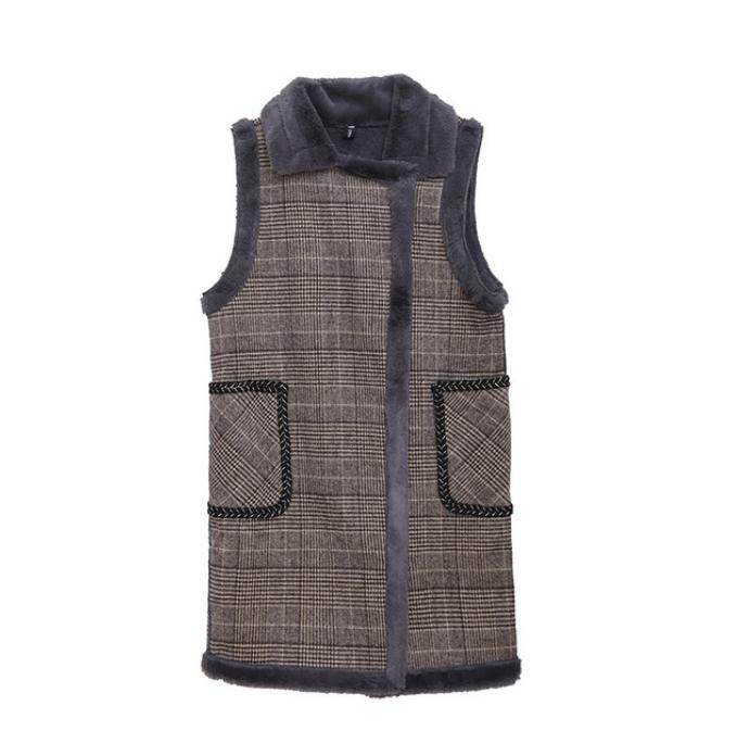 Herfst winter geruite lange wollen vest dames plus fluwelen dikke gilet plus size mouwloze jas vest dames jas l /5xl k1342