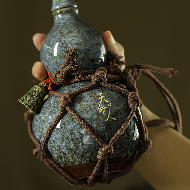 Ancient Style 700ml Wukong Bottle Gourd Wine Bottle Ceramic Cup Destiny Of Heaven Net Bag Wine Gourd Set The Water Kettle