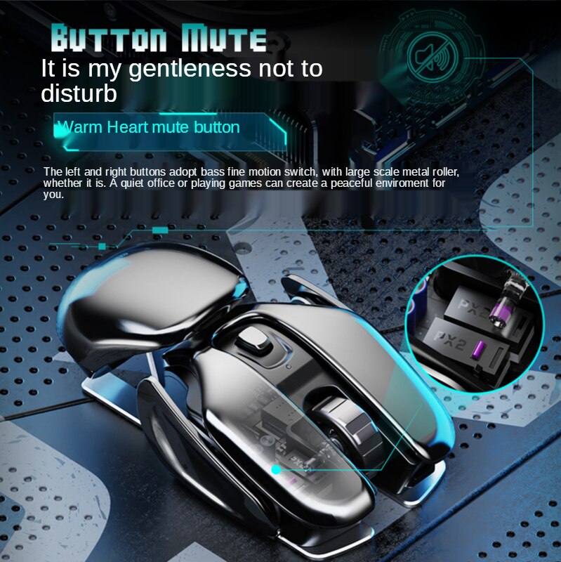 PX2 Metal 2.4G ricaricabile Wireless Mute 1600DPI Mouse 6 pulsanti per PC Laptop Computer Gaming Office Home Mouse impermeabile