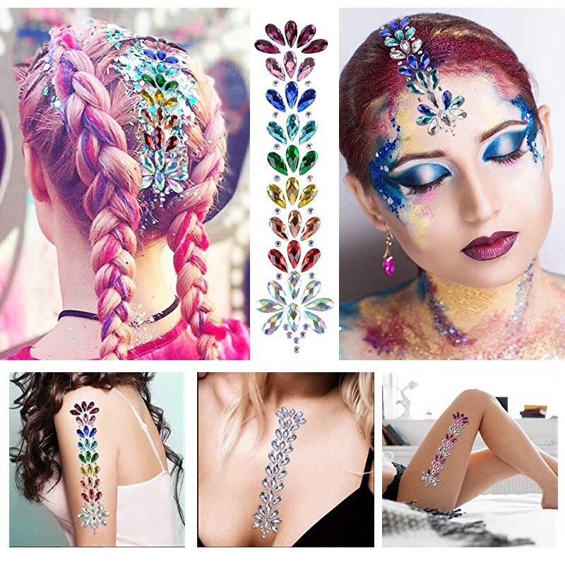 6 Sets Mode Lichtgevende Haar Stickers Gems Haar Body Tijdelijke Tattoos Haar Stickers Gems voor Maskerade Festival Partij B3886