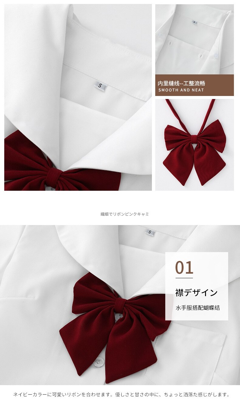 Japanese Women JK uniform red bow Short/long Sleeve School Uniforms For Girls College Sailor Pleated Skirt JK Sets Uniform