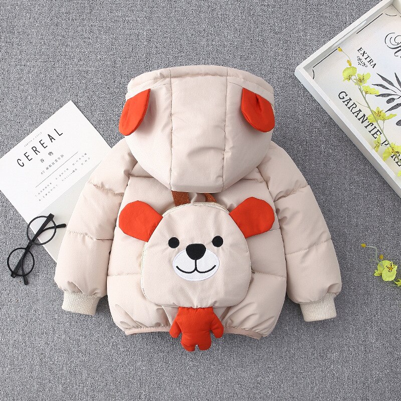 Winter Baby Meisjes Hooded Cartoon Beer Katoen Gewatteerde Warme Jassen Kids Sneeuw Wear Jongens Bovenkleding Kinderen Parka Jassen Casaco: Beige / 12m