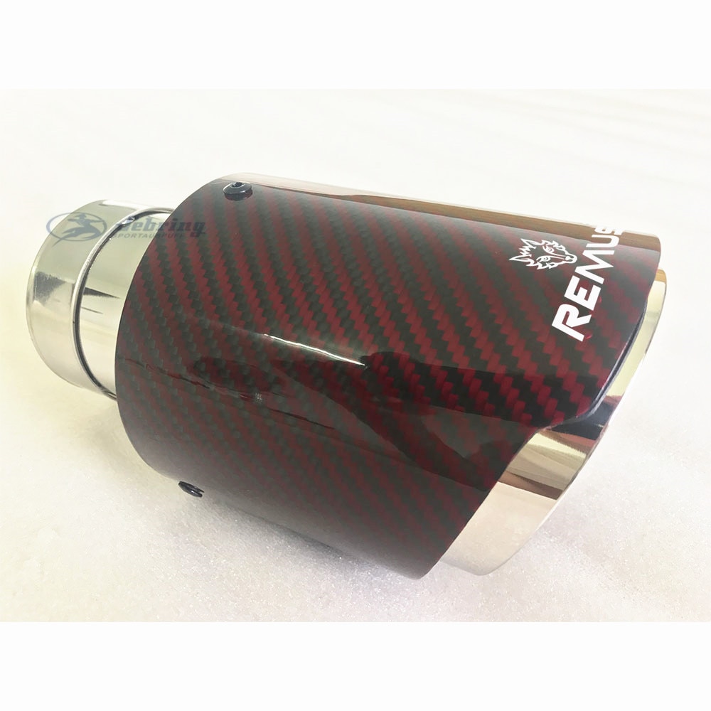Remus Glossy Red Carbon Fiber Stainless steel Universal Automobile exhaust pipe Muffler Pipe carbon fiber exhaust tips