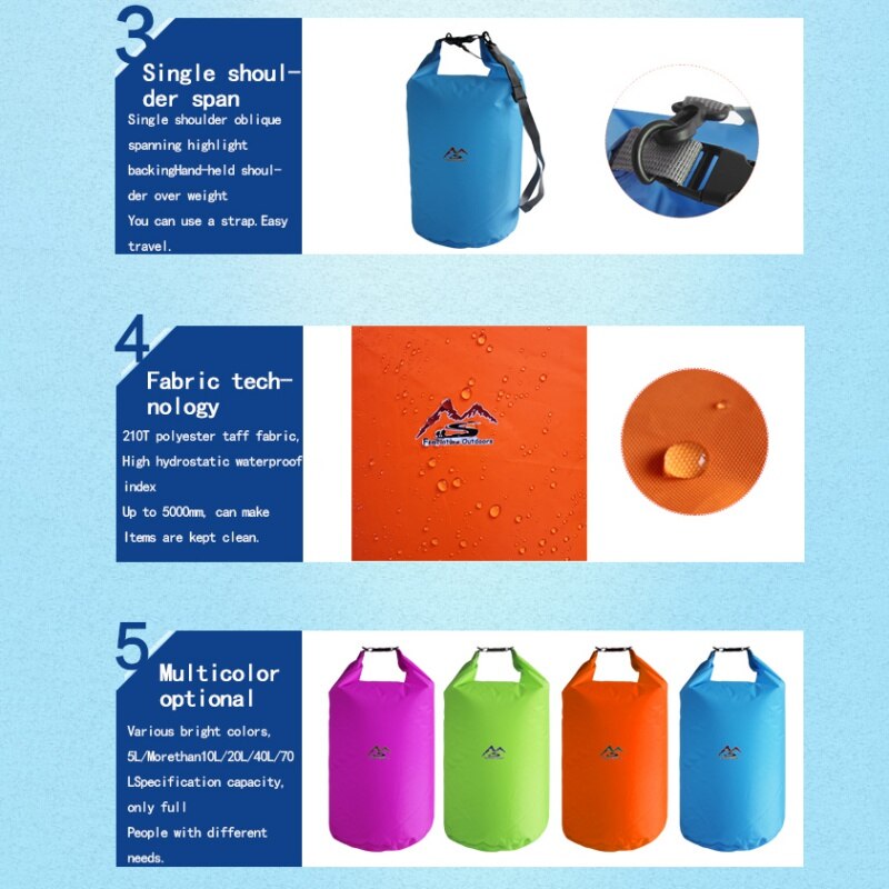 5L10L 20L 40L 70L Outdoor Drifting Bag Waterproof Bag Outdoor Storage Bag Drifting Bag Outdoor Sundries Storage Bag