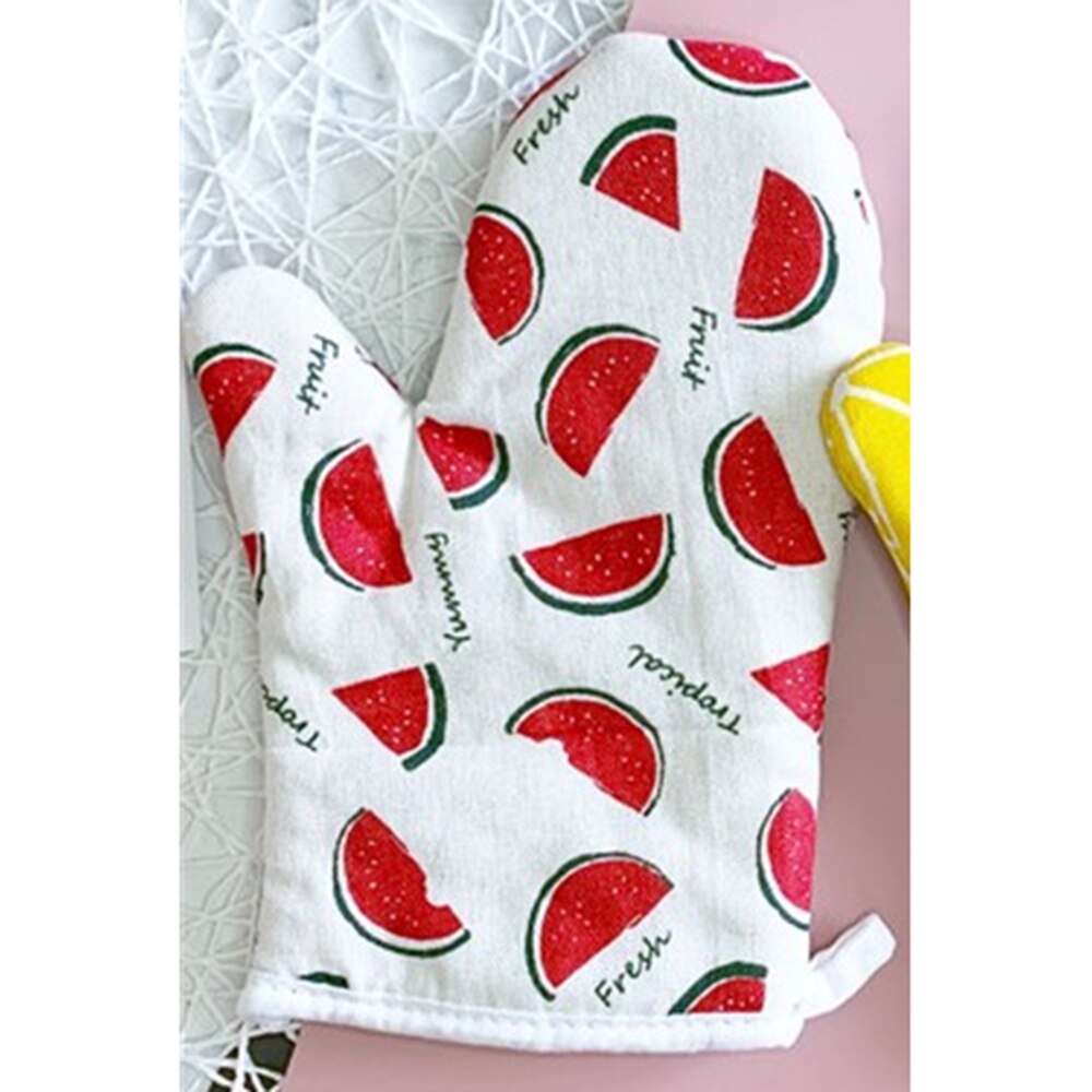 1 pièce mignon antidérapant jaune gris coton moufle four à micro-ondes gant cuisine cuisson cuisson BBQ maniques four mitaines: watermelon