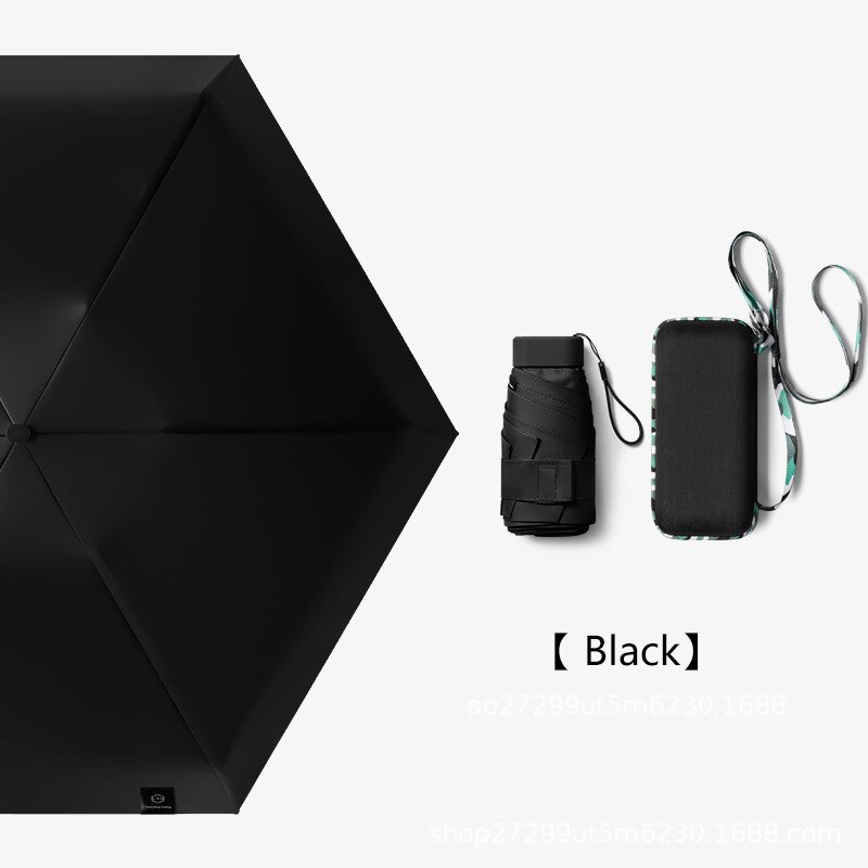 Flat Fold Mini Umbrella Women Pocket Summer Sun Umbrella for Women Small Cute Umbrellas for Girls with Storage Bag: Black