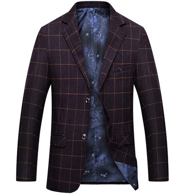 MIACAWOR British Plaid Suit Blazer Men Spring Business Classic Blazer jacket Men Slim Fit Casual Men Suit Jacket J604: Burgundy / XXXL