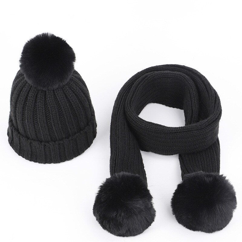 Efterår og vinter varme børns strikkede hat tørklæde sæt all-match pels kugle baby tyk uld hat tørklæde