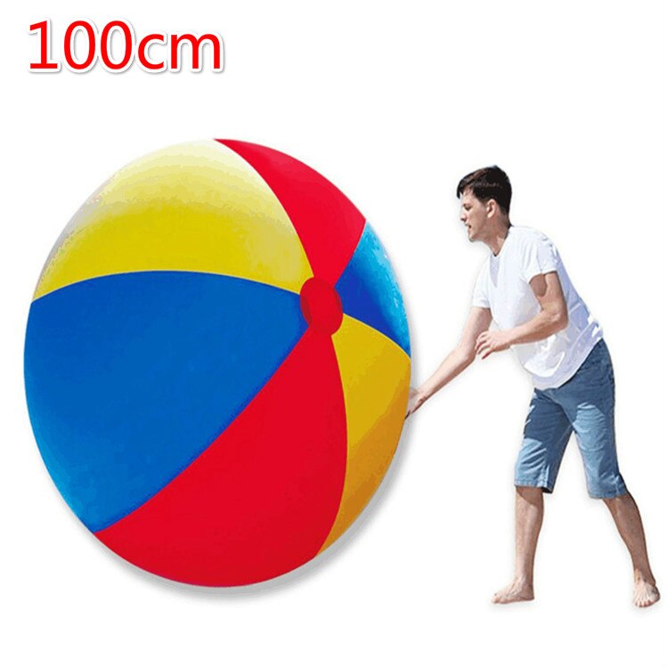 Nyeste 80cm/100cm kæmpe oppustelige badebold stor trefarvet fortykket pvc vand volleyball fodbold udendørs fest børnelegetøj: 100cm