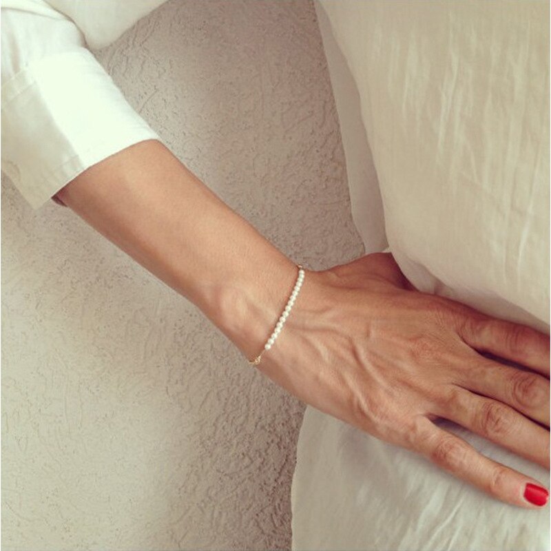 HebeDeer Bracelet Bracelets Women Artificial Pearl Tassel Yellow Gold Color Jewelry Trendy Stainless Pulseras: Gold Color