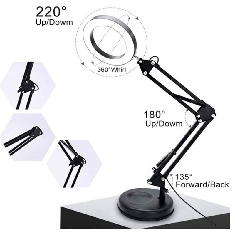 5X Vergrootglas Bureaulamp Vergrootglas Led Light Opvouwbare Leeslamp Met Drie Dimmen Modi Usb Voeding