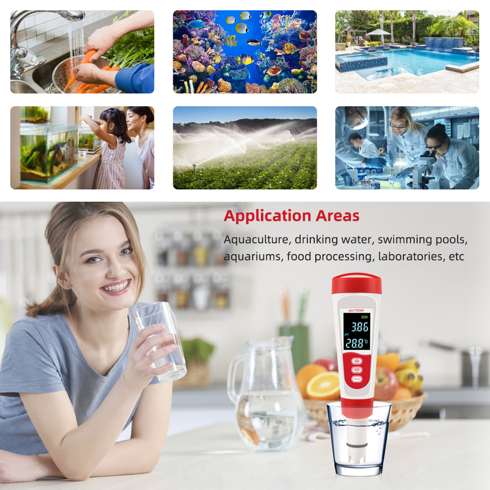 Temp PH Meter Digital Water Purity Tester Temperature Pen Acidometer Detector for Pool Laboratory Aquarium