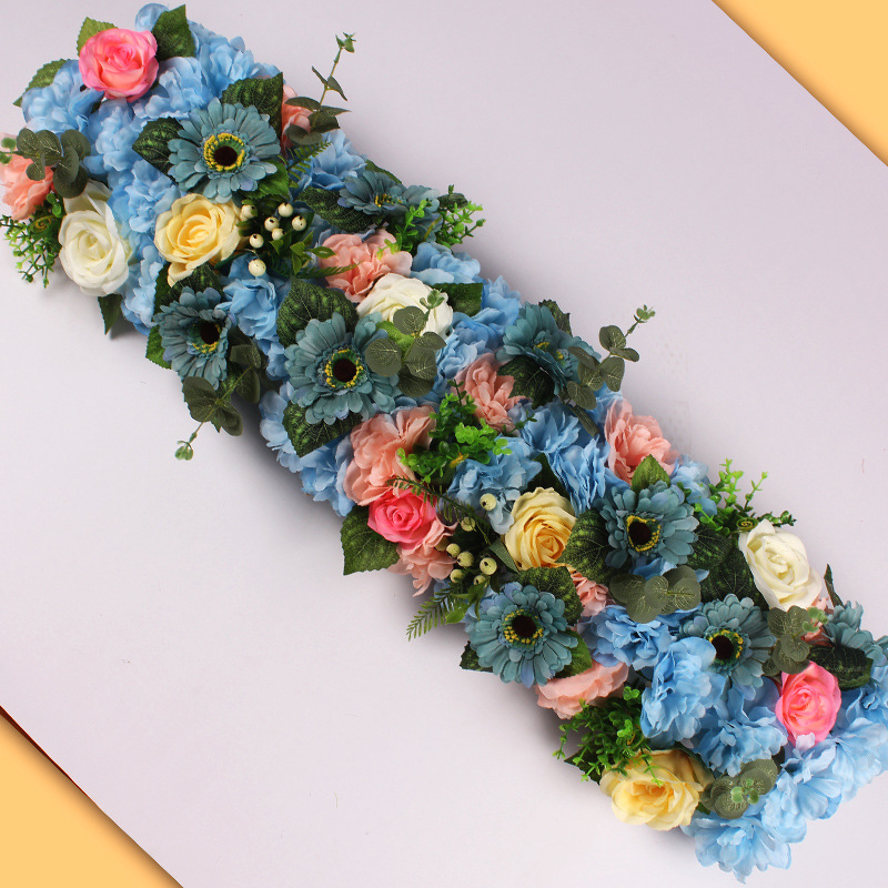 100cm gør-det-selv bryllup blomstervæg kunstig blomst række silke pæon rose scene arrangement dekoration bryllup jern bue baggrund: Himmelblå