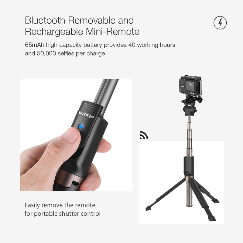 Blitzwolf 3 In 1 Selfie Stok Bluetooth Remote Handheld Statief 810 Mm Uitgebreide Monopod Voor Gopro 1/4 'Sport Camera telefoons Dslr