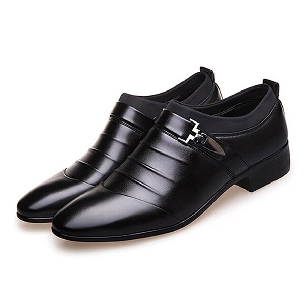 Dress sko sko for menn slip på kontor sko spisse tå slip-on menn bryllup sko: Svart / 6