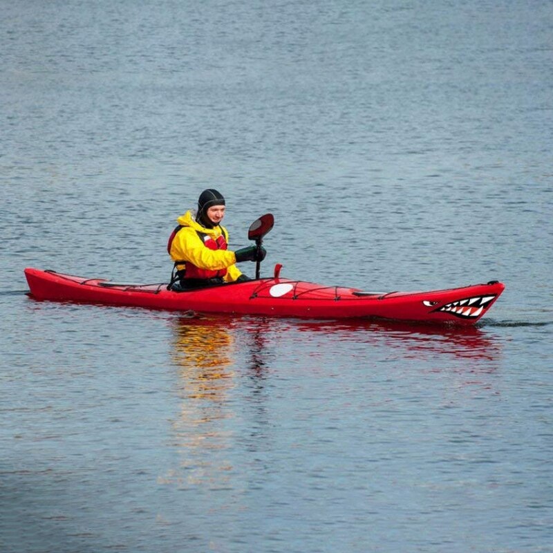 Pegatina de Kayak de 2 piezas, pegatinas impermeables con dientes de tiburón para la boca, calcomanía para canoa, bote marino, coche, camión, vinilo, tabla de surf, pegatinas DIY