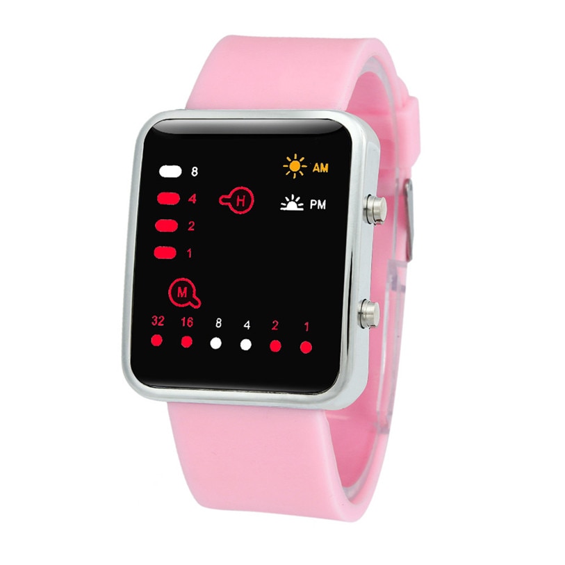 Reloj deportivo Digital LED rojo para hombres y mujeres, reloj de pulsera binario, de ventas en tienda de silicona con una pérdida de 99