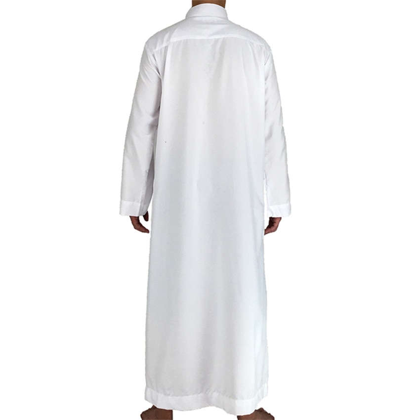 White Long Sleeve Islamic Men Clothing Jubba Thobe Abaya Dubai Saudi Arabia Traditional Ramadan Kurta Eid Arab Robes