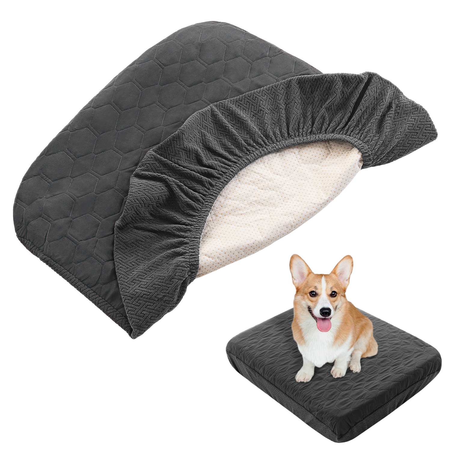 Waterproof Dog Bed Covers Replacement Washable Pet Hair Easy to Remove, Dog Pillow Cover Quilted, Bed Cover for Dog/Cat: L / GRAY
