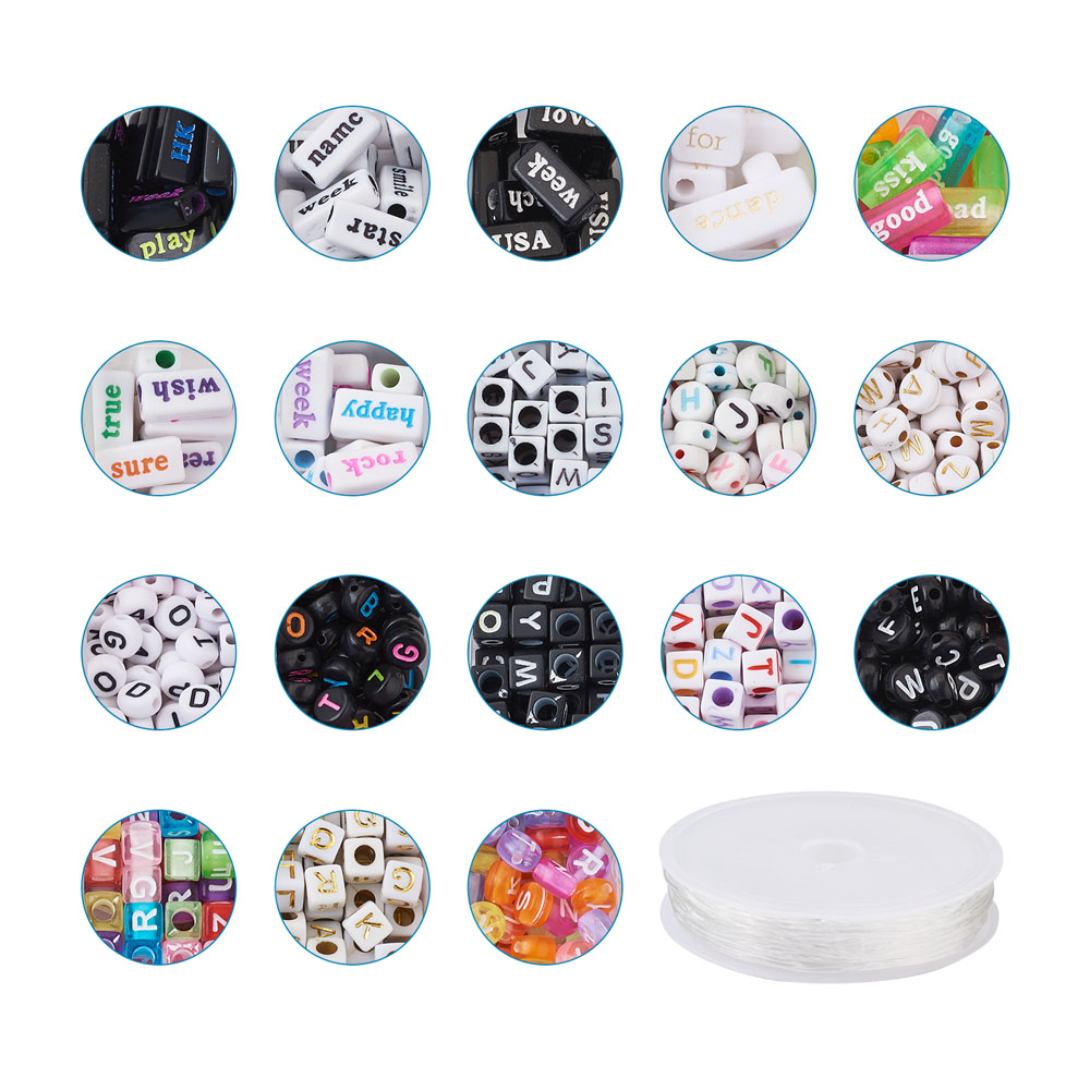 DIY Alphabet Themed Stretch Bracelet Making Kits with Acrylic Beads Elastic Crystal Thread Mixed Color