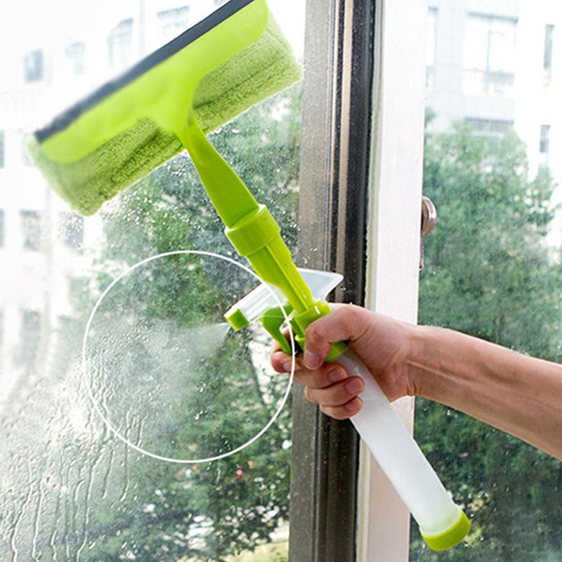 Multifunction Long Hand Cleaner Brush Window Glass Cleaning Scrubber For Washing Windows Plastic Spray Water Household Tools: green
