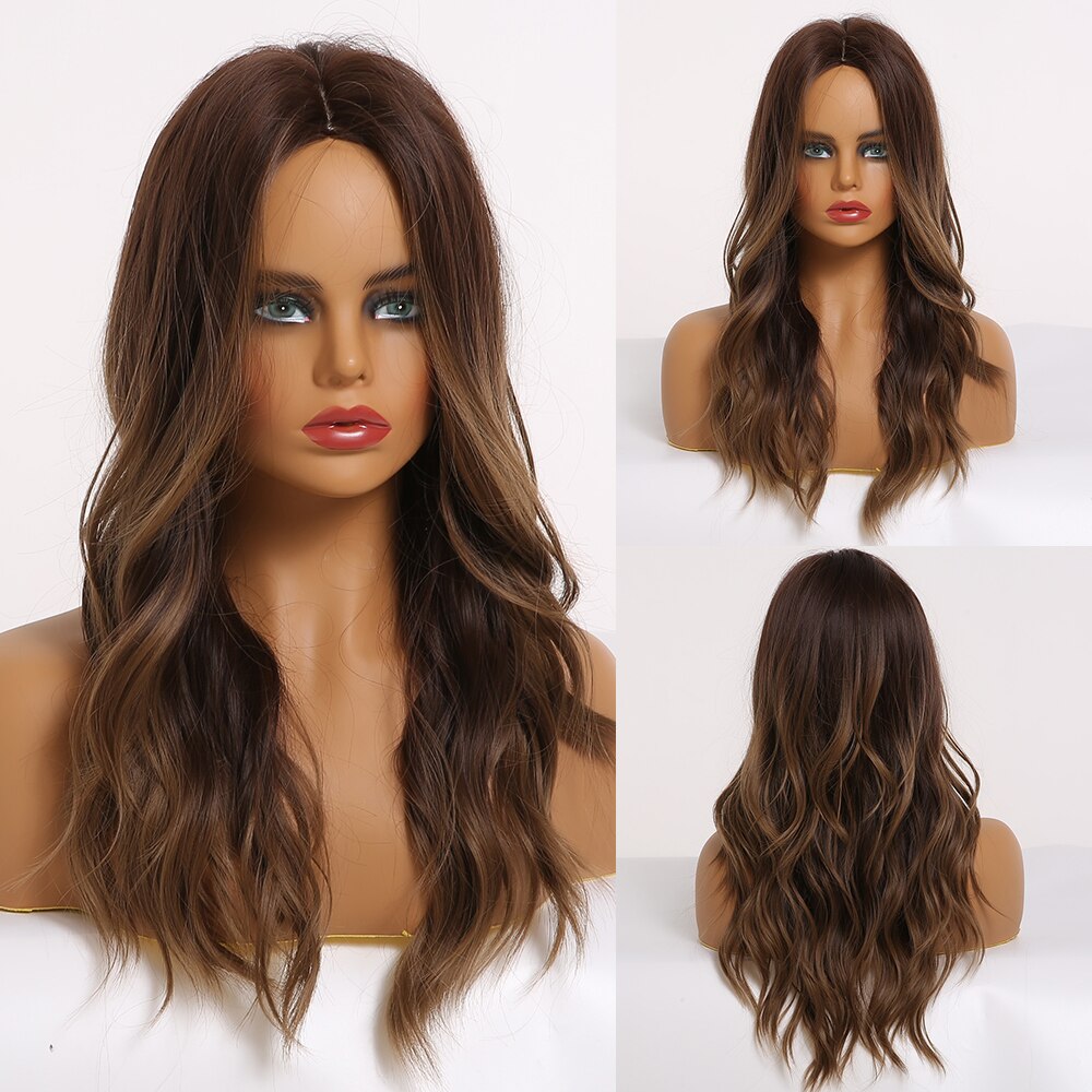 Pelucas de pelo sintético ALAN EATON, color negro, marrón, gris, ondas de agua medianas para mujeres negras, pelucas de parte media, fibra resistente al calor: lc279-1