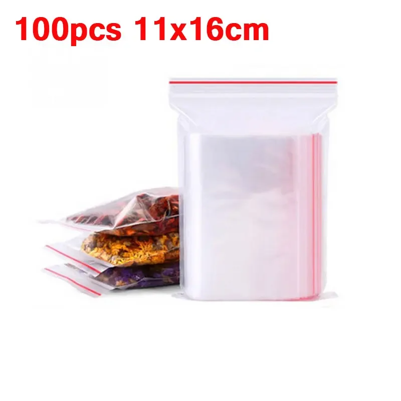 100 Stück/Packung, selbstklebende, durchsichtige Polybeutel aus Kunststoff, wiederverschließbare Zip-Beutel, Lebensmittelaufbewahrungspaket, wiederverschließbarer Vakuum-Frischbeutel